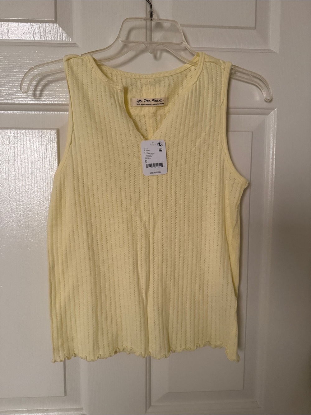 We The Free Pale Yellow Ribbed V-Neck Tank Top